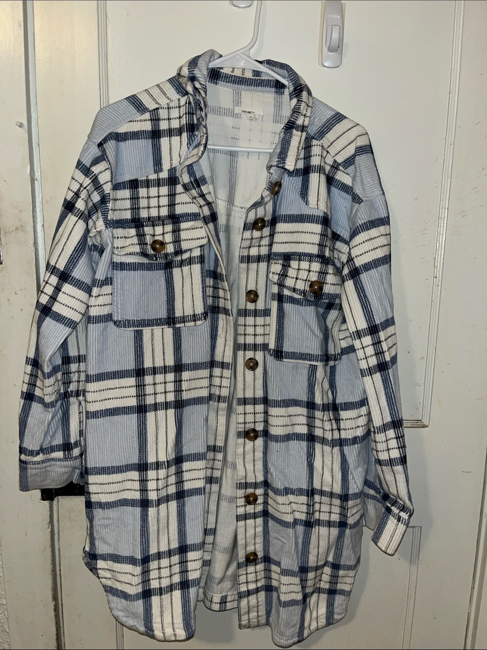 Maurices Blue & White Plaid Shacket Jacket